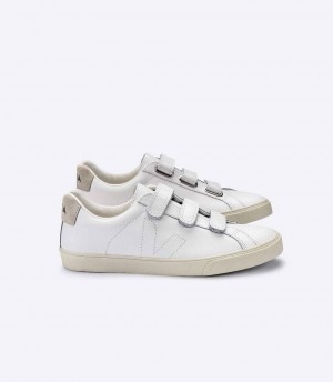 Zapatillas Veja 3-lock Cuero Hombre Blancas | 32096-VSTA