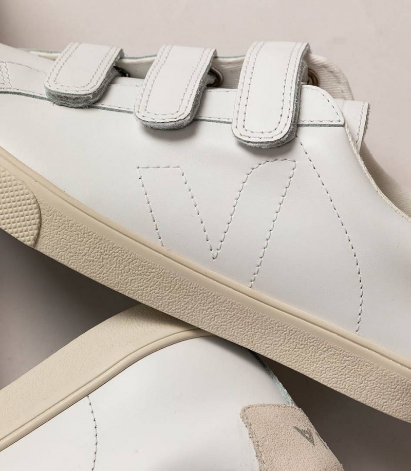 Zapatillas Veja 3-lock Cuero Hombre Blancas | 32096-VSTA