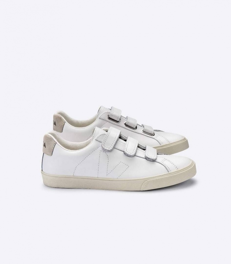 Zapatillas Veja 3-lock Cuero Hombre Blancas | 32096-VSTA