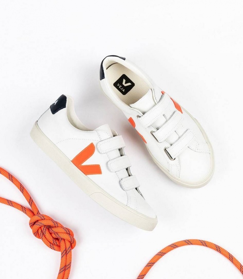 Zapatillas Veja 3-lock Cuero Hombre Blancas Naranjas | 39675-PMQA
