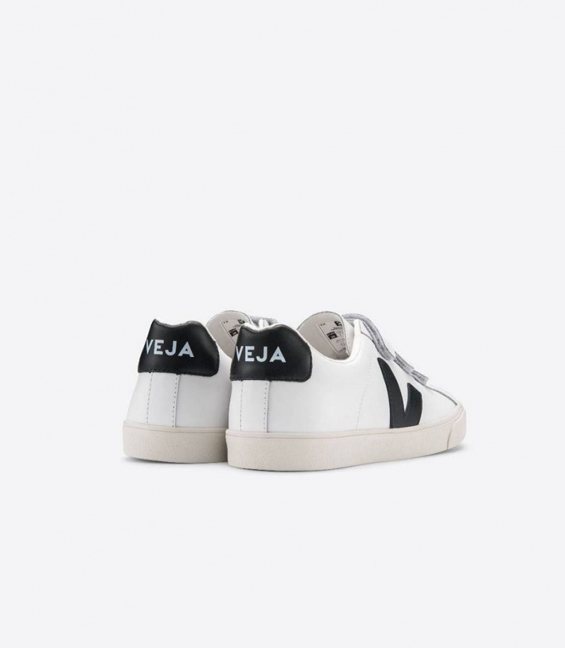 Zapatillas Veja 3-lock Cuero Mujer Blancas Negras | 23150-RSAM