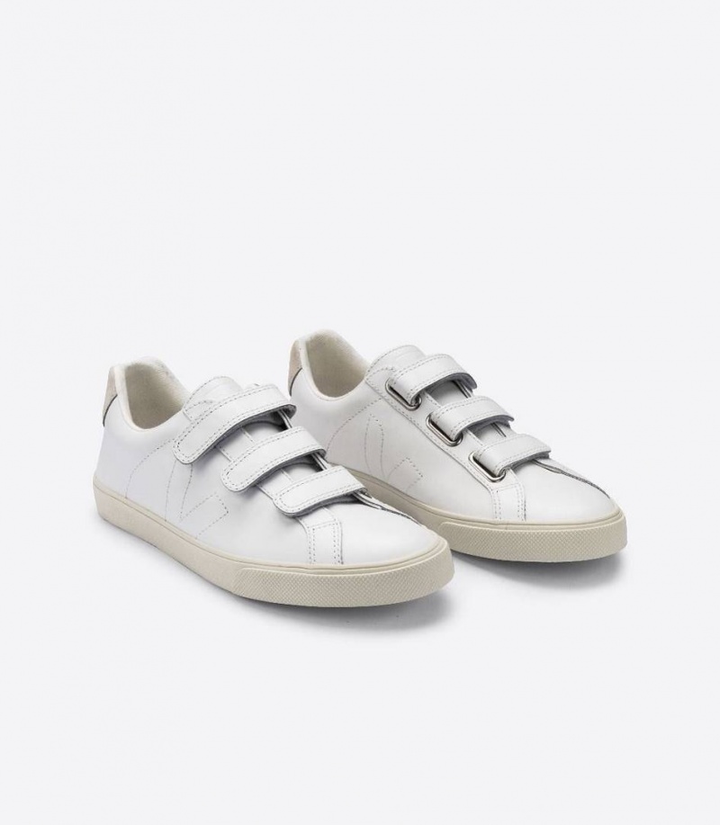 Zapatillas Veja 3-lock Cuero Mujer Blancas | 80536-RHIQ