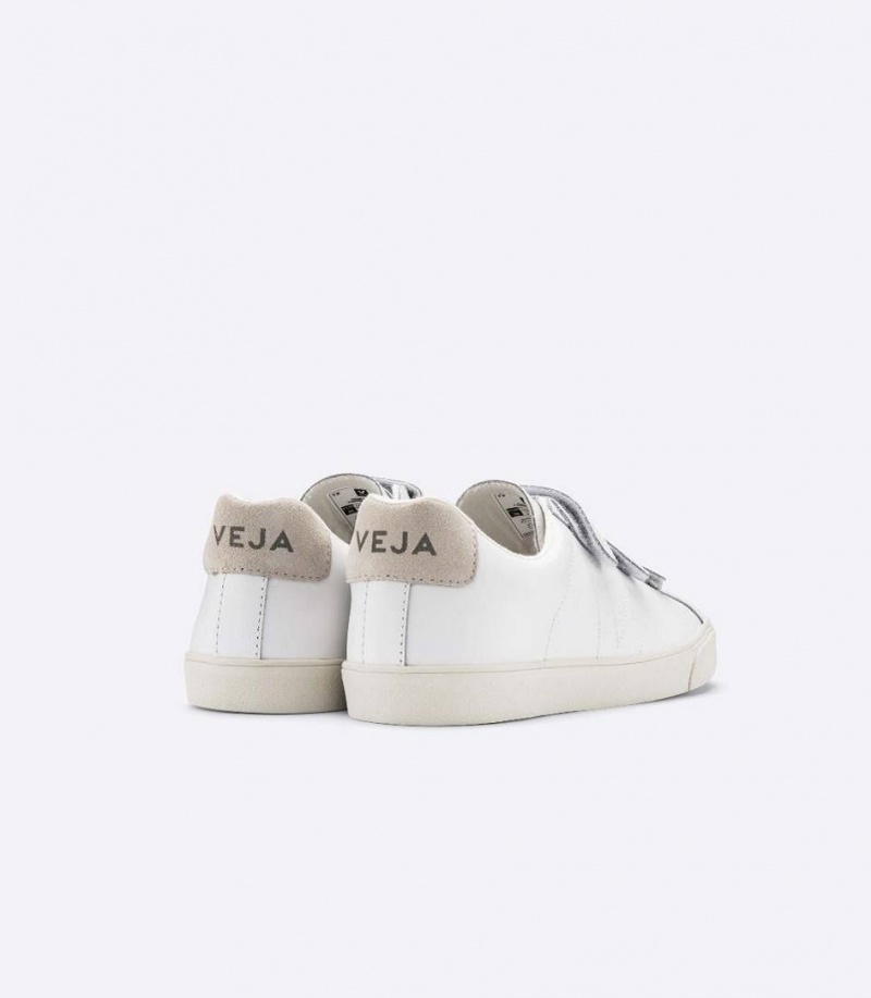 Zapatillas Veja 3-lock Cuero Mujer Blancas | 80536-RHIQ