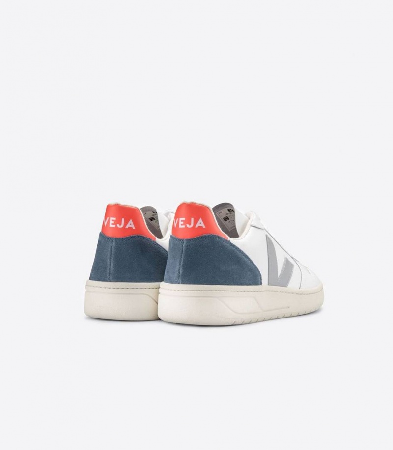 Zapatillas Veja V-10 Cuero Hombre Blancas Gris Naranjas | 27908-NEUO
