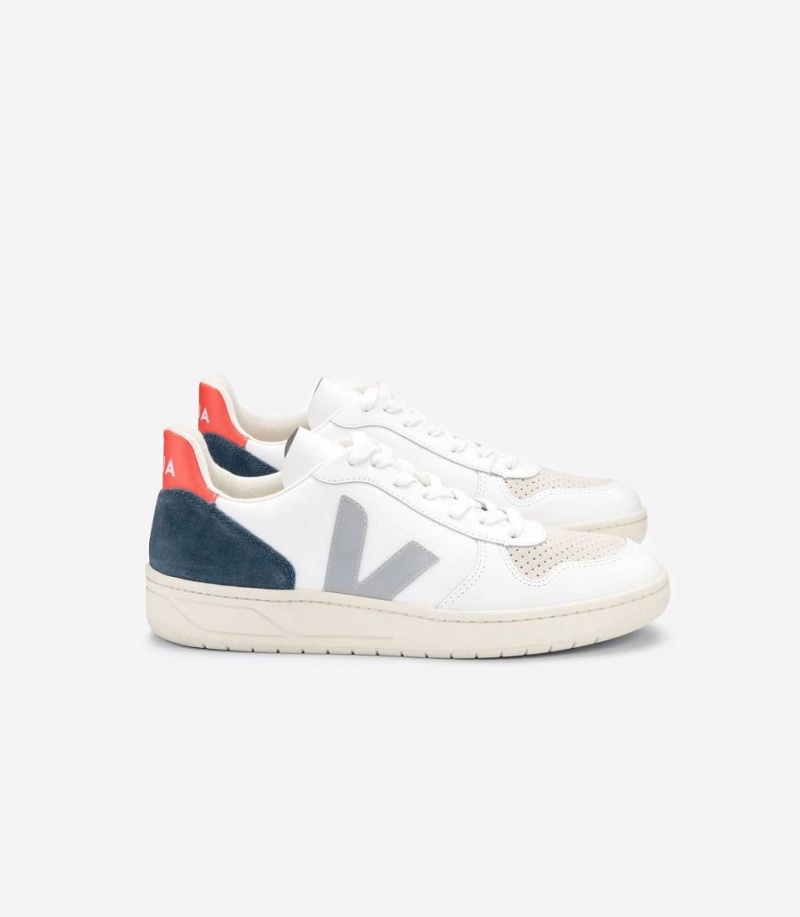 Zapatillas Veja V-10 Cuero Hombre Blancas Gris Naranjas | 27908-NEUO