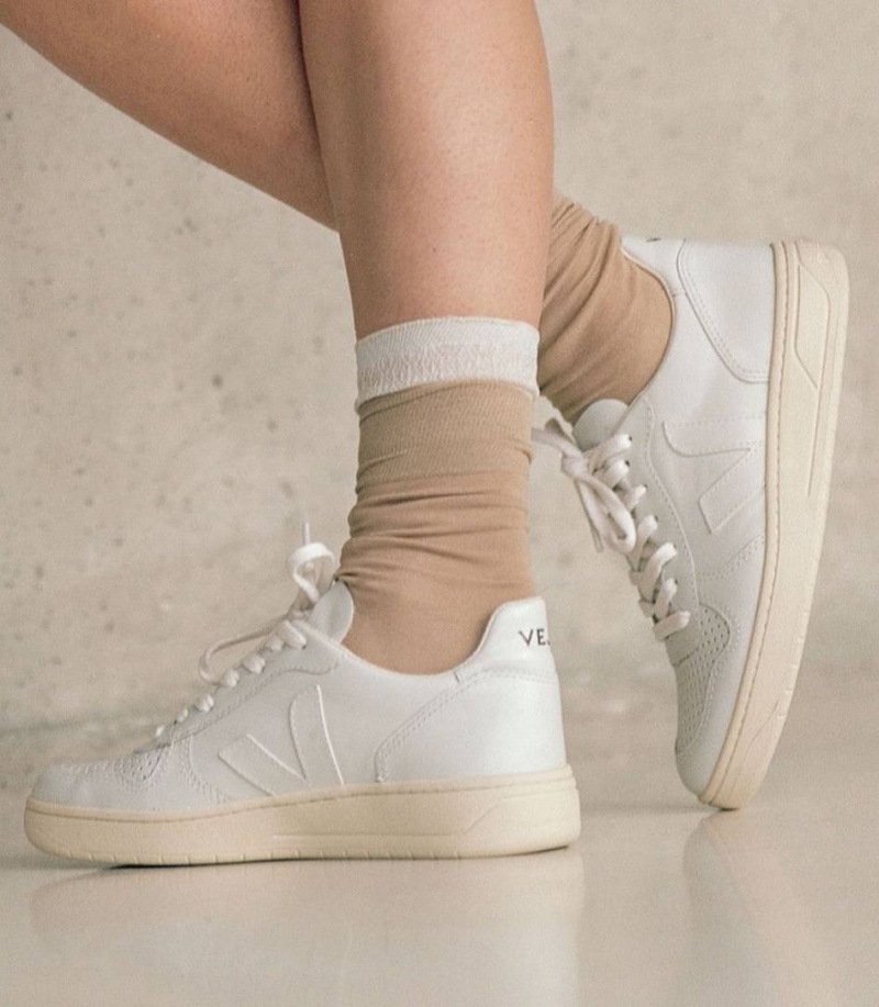 Zapatillas Veja V-10 Cuero Hombre Blancas | 57943-JOKG