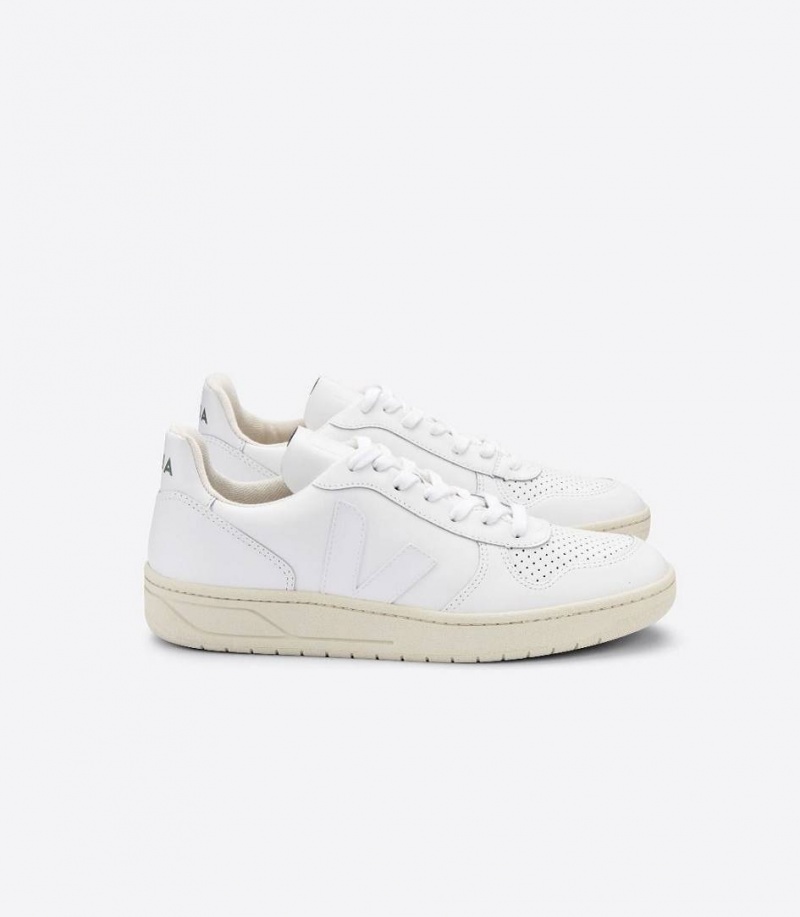 Zapatillas Veja V-10 Cuero Hombre Blancas | 57943-JOKG