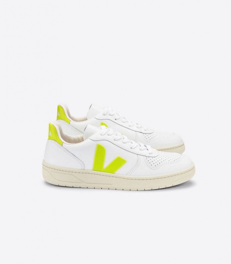 Zapatillas Veja V-10 Cuero Hombre Blancas | 64012-CVSQ