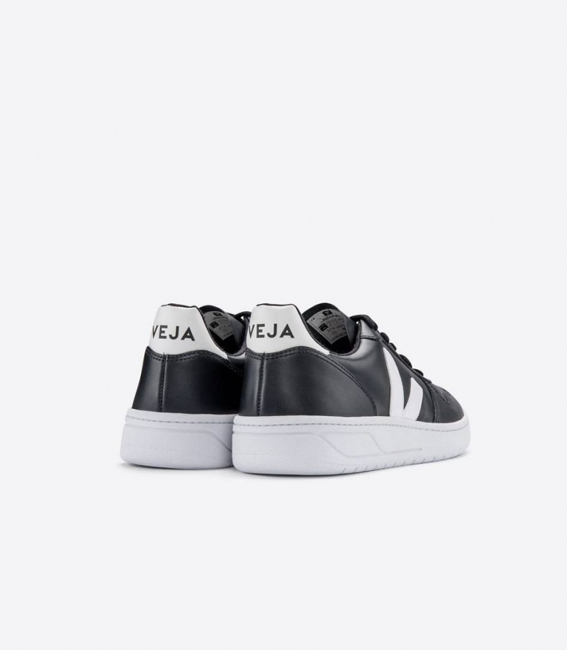 Zapatillas Veja V-10 Cuero Hombre Negras Blancas | 41526-IMTV