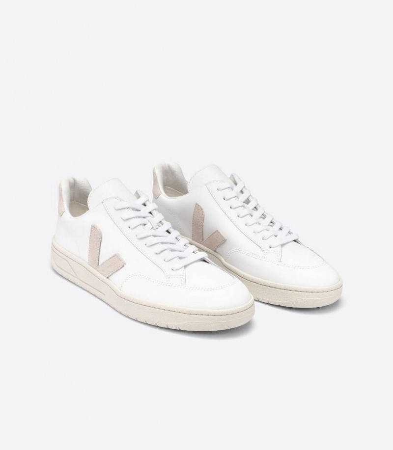 Zapatillas Veja V-12 Cuero Hombre Blancas | 49782-BLDO