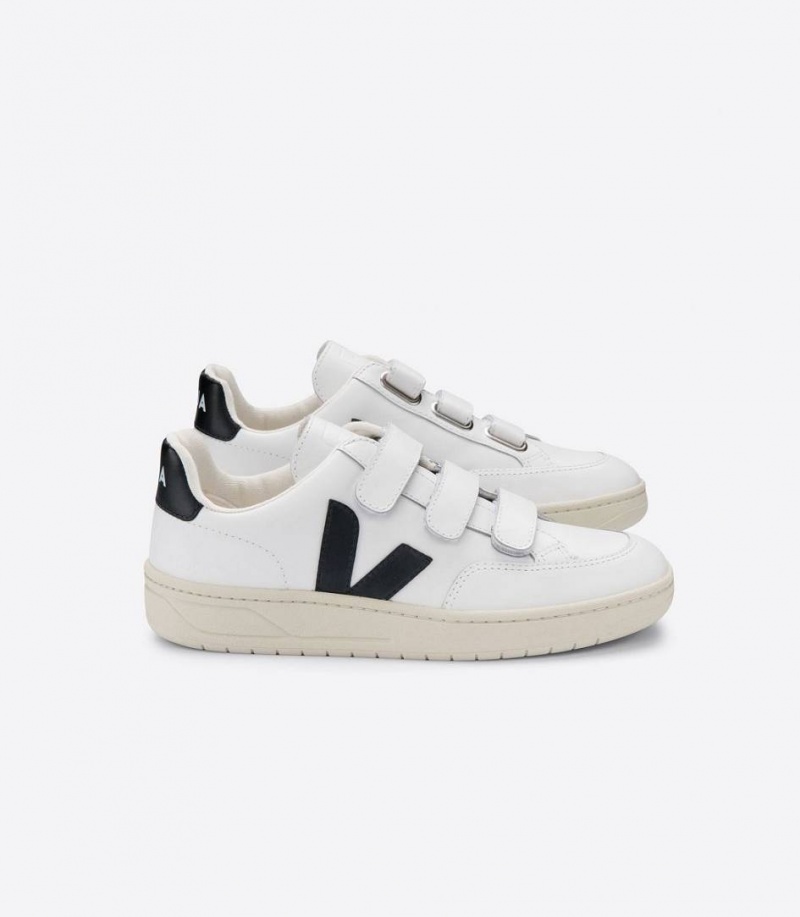 Zapatillas Veja V-lock Cuero Hombre Blancas Negras | 47568-PFZO